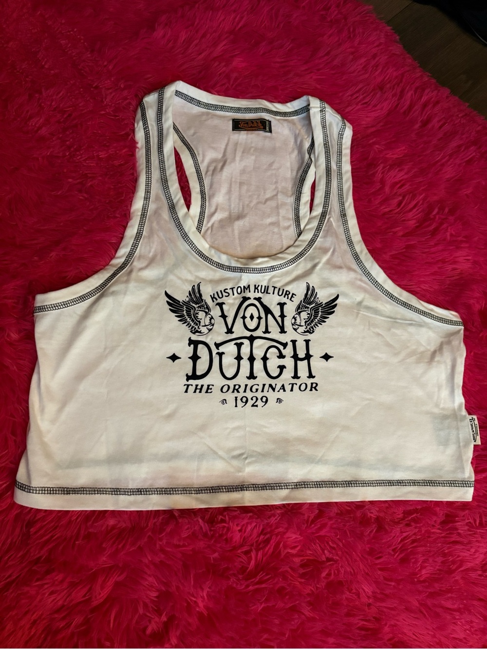 Von Dutch White Racerback Crop Tank Top XL